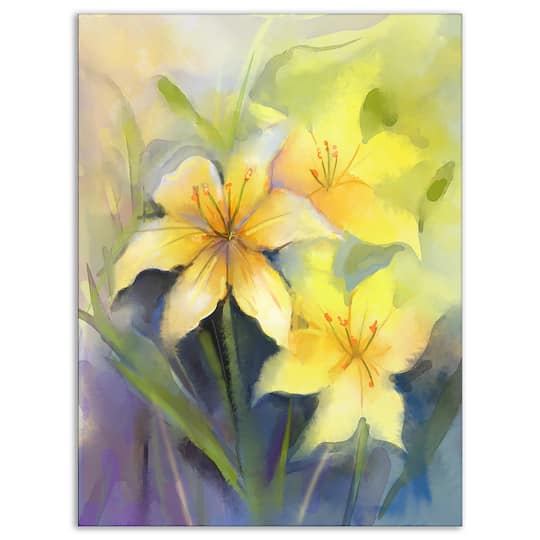Designart - Watercolor Painting Yellow Lily Flower - Large Floral Canvas Artwork